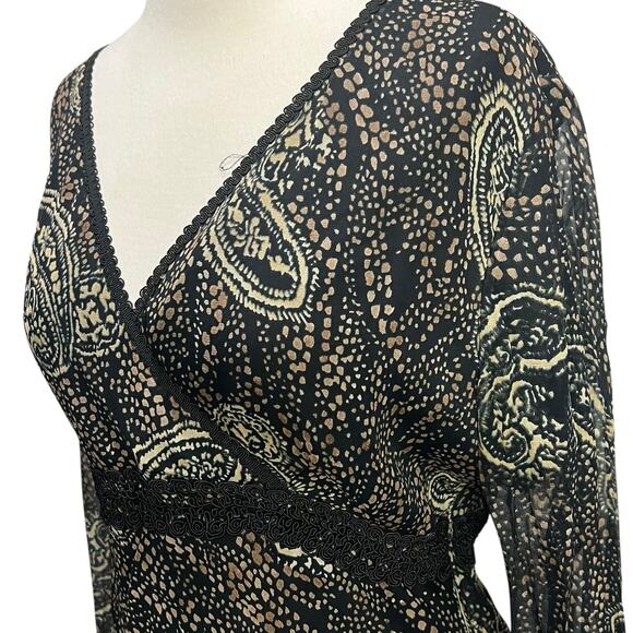 ICE Y2K Babydoll Top Womens L Black Silk Abstract Paisley Lined Boho Whimsygoth - Picture 2 of 16